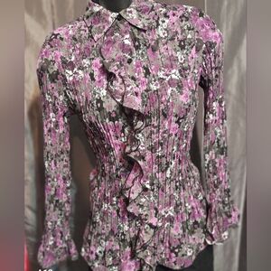 Sheer Ruffle Long Sleeve Blouse